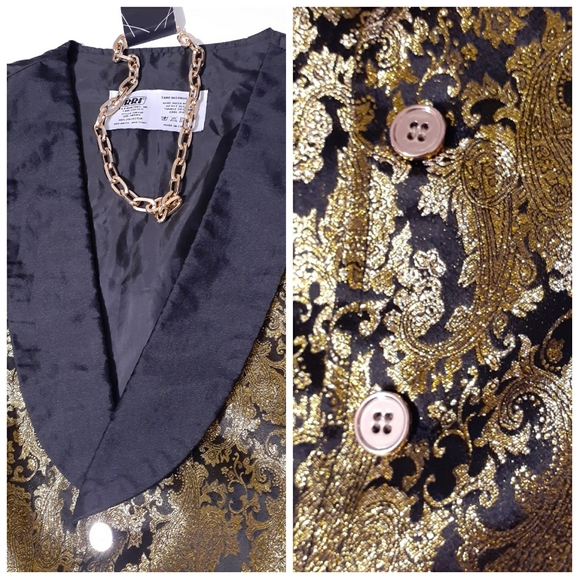 Unisex Gold Metallic Ornate Tuxedo Vest - Picture 3 of 9